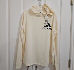 NWT adidas Cream Lightweight Hooded Top with Black Logo